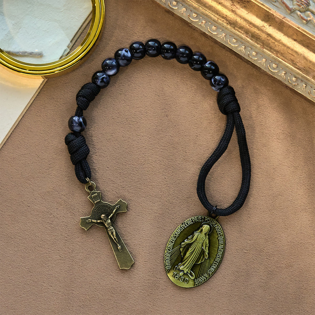 Christianartworkshop Classic Black Portable Faith Rosary with Bronze Our Lady with Crucifix - image 2