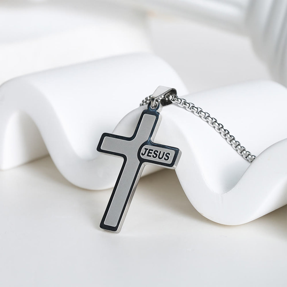 Christianartworkshop Minimalist Cross Necklace with "JESUS" Detail: Understated Expression of Faith - image 1