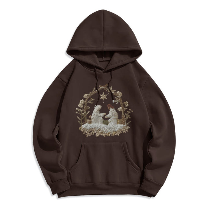 Christianartworkshop Nativity Christmas Hoodie Fleece Lined Polyester Hoodie - Brown - 2XL - image 2