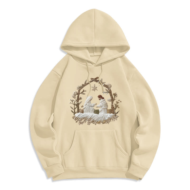 Christianartworkshop Nativity Christmas Hoodie Fleece Lined Polyester Hoodie - Beige - 2XL - image 4