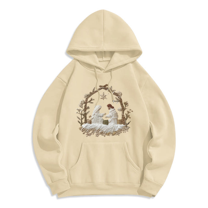 Christianartworkshop Nativity Christmas Hoodie Fleece Lined Polyester Hoodie - Beige - 2XL - image 4