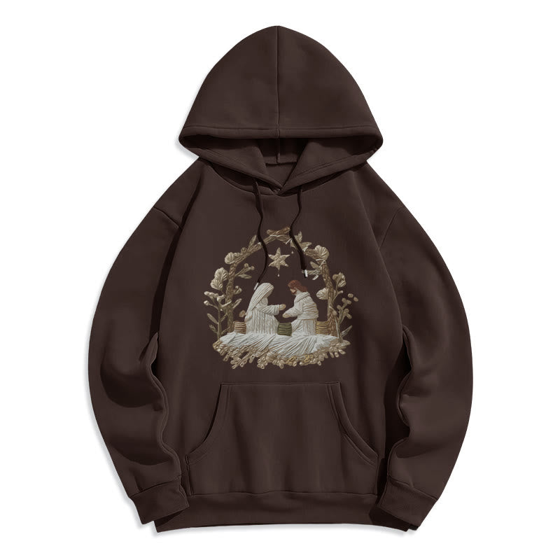 Christianartworkshop Nativity Christmas Hoodie Fleece Lined Polyester Hoodie - Brown - 2XL - image 1
