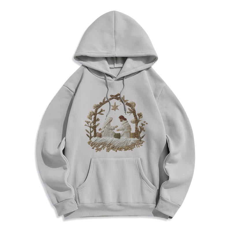 Christianartworkshop Nativity Christmas Hoodie Fleece Lined Polyester Hoodie - Grey - 2XL - image 3