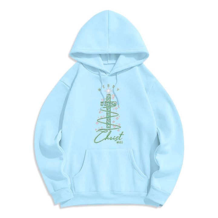 Christianartworkshop Shimmering Cross-Shaped Christmas Tree Fleece Lined Polyester Hoodie - Blue - 2XL - image 8