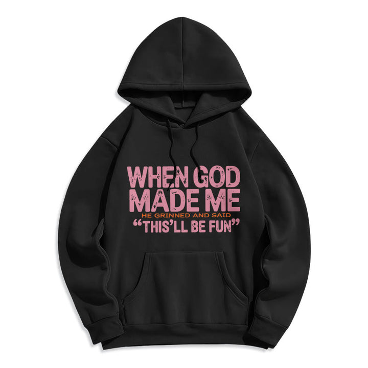 Christianartworkshop When God Made Me Faith Quote Fleece Lined Polyester Hoodie - Black - 2XL - image 3