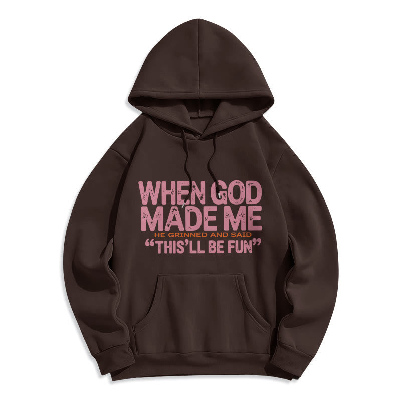 Christianartworkshop When God Made Me Faith Quote Fleece Lined Polyester Hoodie - Brown - 2XL - image 2