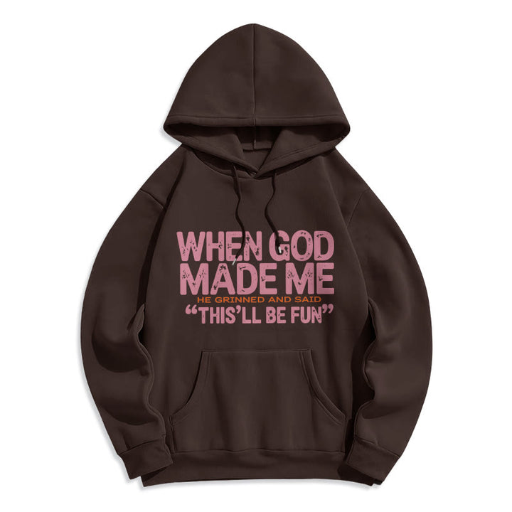 Christianartworkshop When God Made Me Faith Quote Fleece Lined Polyester Hoodie - Brown - 2XL - image 1