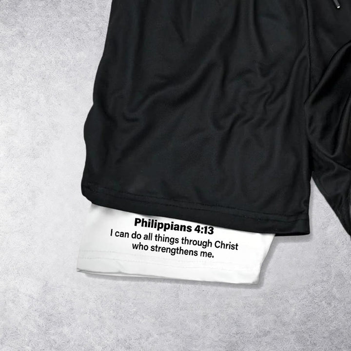 Christianartworkshop Philippians 4:13 Faith Performance Shorts with Nail & Crown Cross - image 6