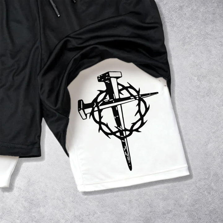Christianartworkshop Philippians 4:13 Faith Performance Shorts with Nail & Crown Cross - image 6