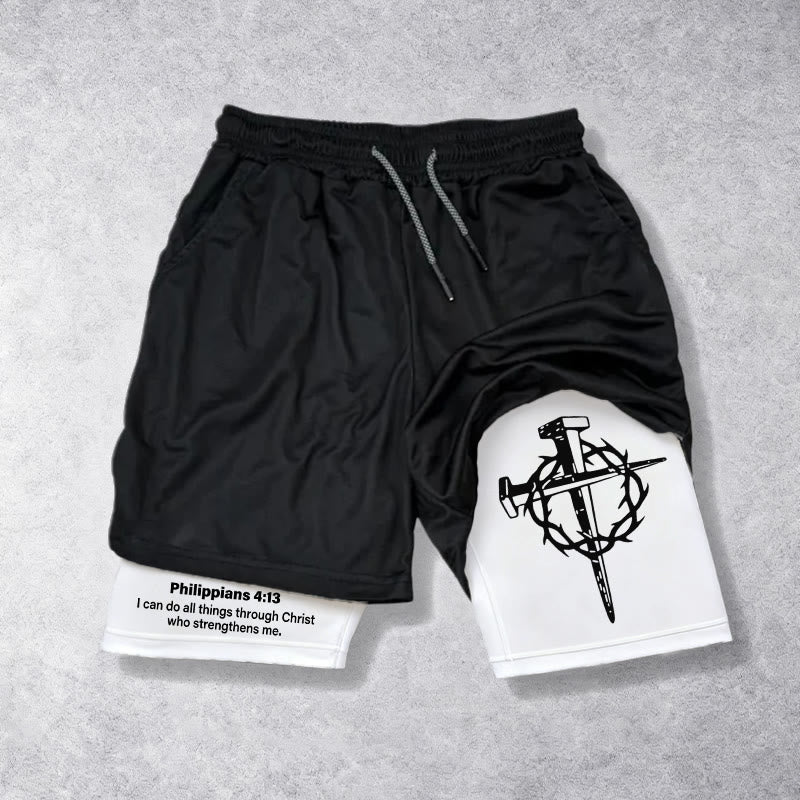 Christianartworkshop Philippians 4:13 Faith Performance Shorts with Nail & Crown Cross - US/UK/AU40, EU54 - image 0
