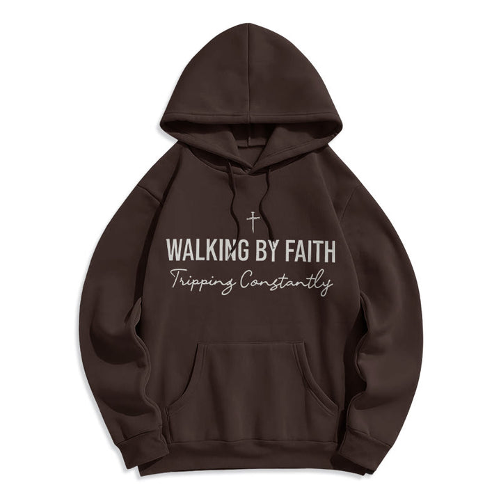 Christianartworkshop Walking By Faith Fleece Lined Polyester Hoodie - Brown - 2XL - image 4