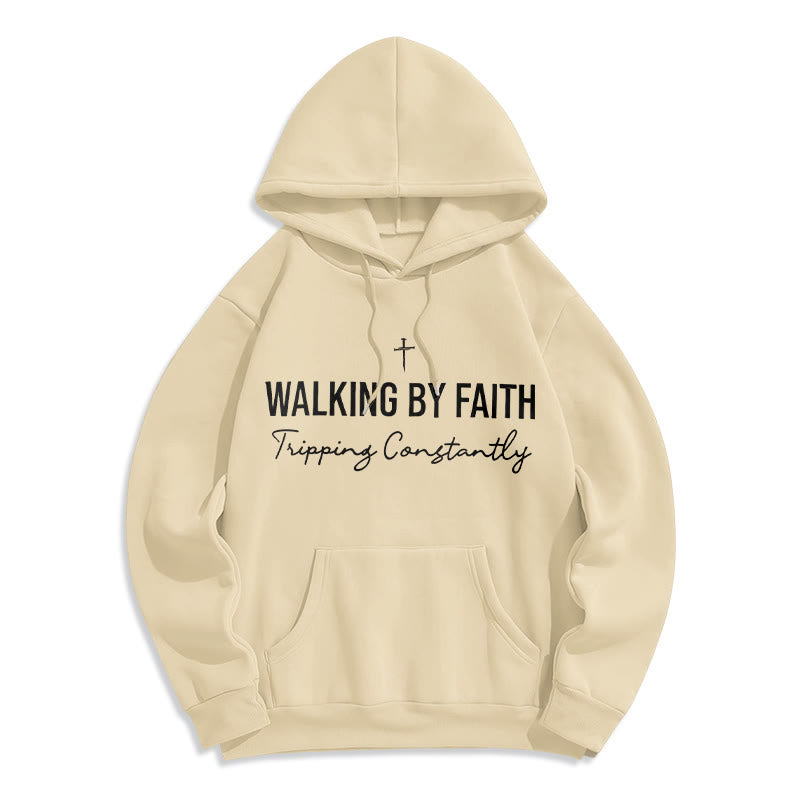 Christianartworkshop Walking By Faith Fleece Lined Polyester Hoodie - Beige - 2XL - image 1
