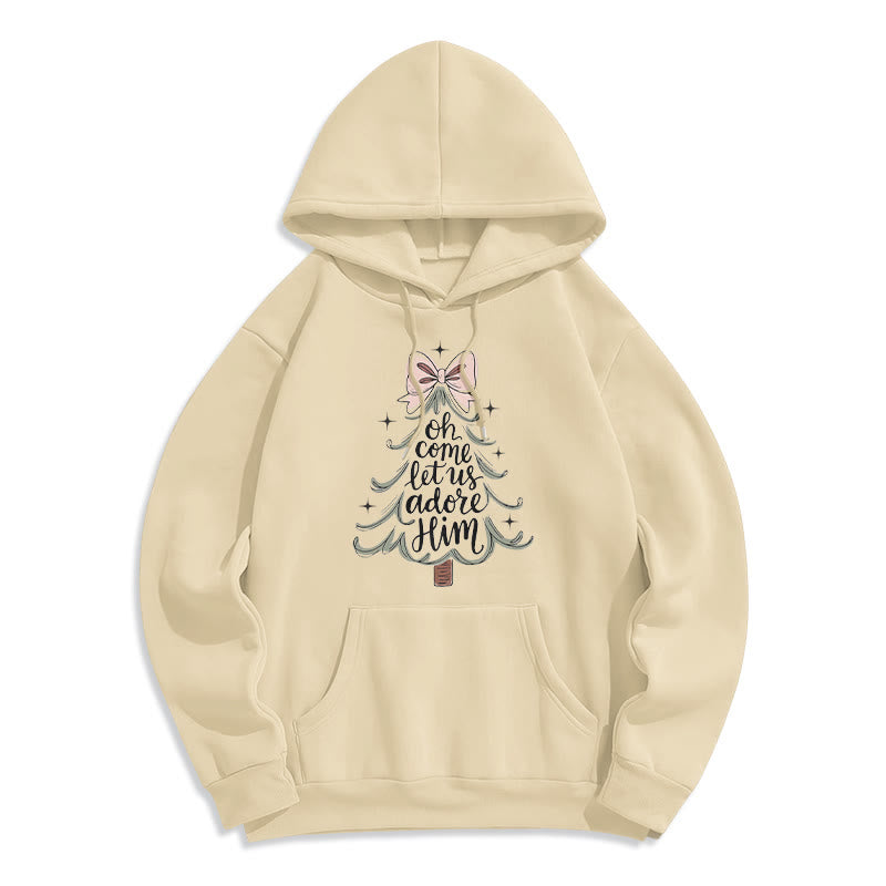 Christianartworkshop Oh Come Let Us Adore Him Christmas Fleece Lined Polyester Hoodie - Beige - 2XL - image 3
