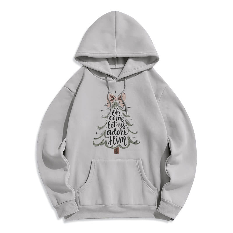Christianartworkshop Oh Come Let Us Adore Him Christmas Fleece Lined Polyester Hoodie - Grey - 2XL - image 4
