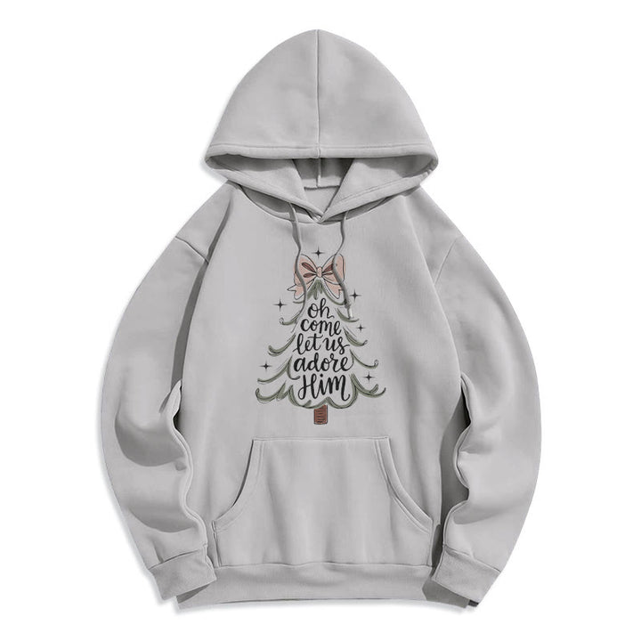 Christianartworkshop Oh Come Let Us Adore Him Christmas Fleece Lined Polyester Hoodie - Grey - 2XL - image 4