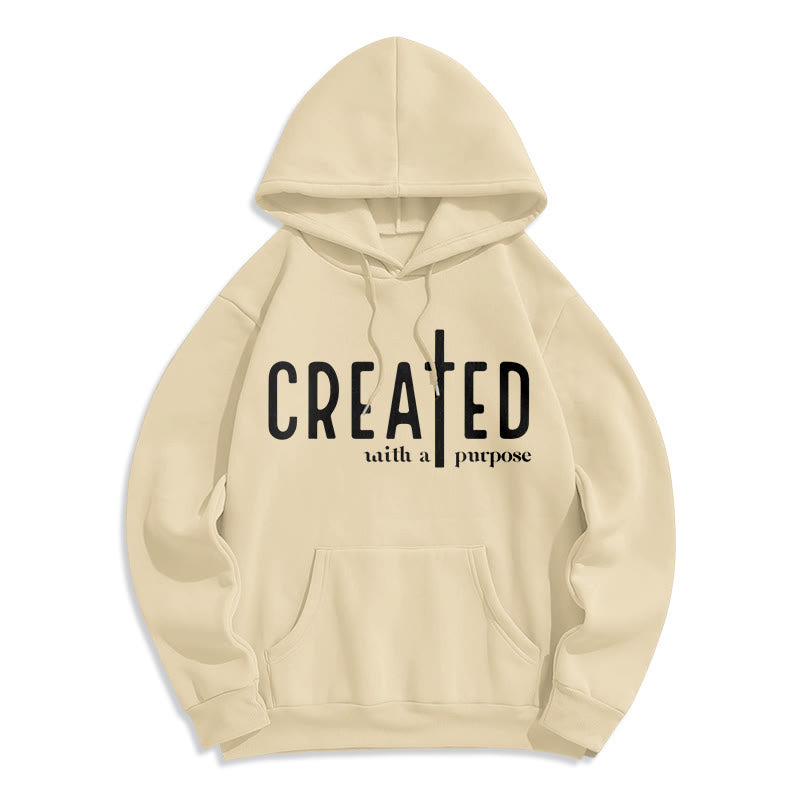 Christianartworkshop Created With a Purpose Fleece Lined Polyester Hoodie - Beige - 2XL - image 3