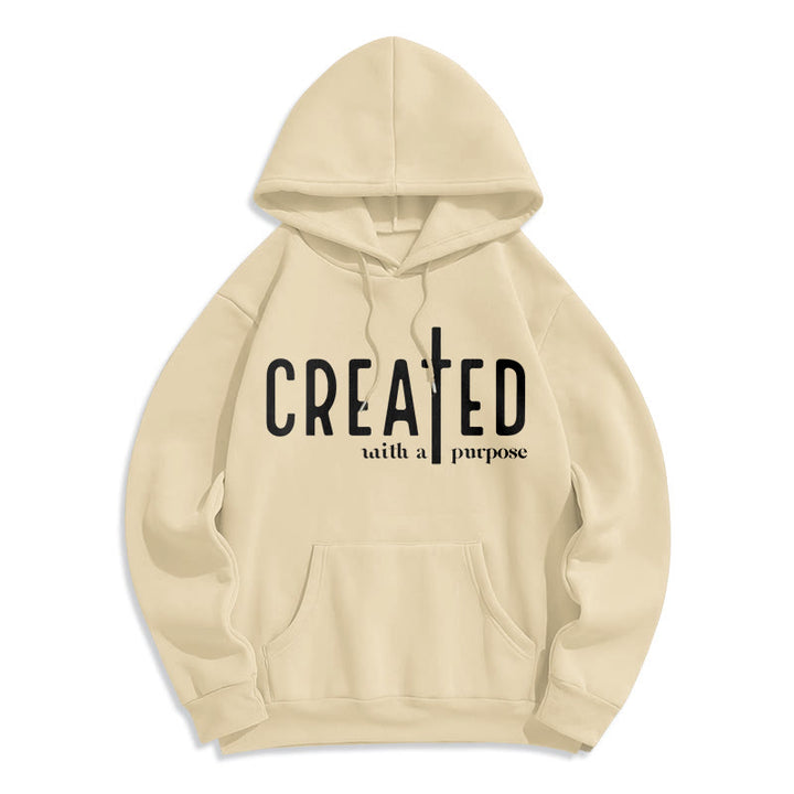 Christianartworkshop Created With a Purpose Fleece Lined Polyester Hoodie - Beige - 2XL - image 3