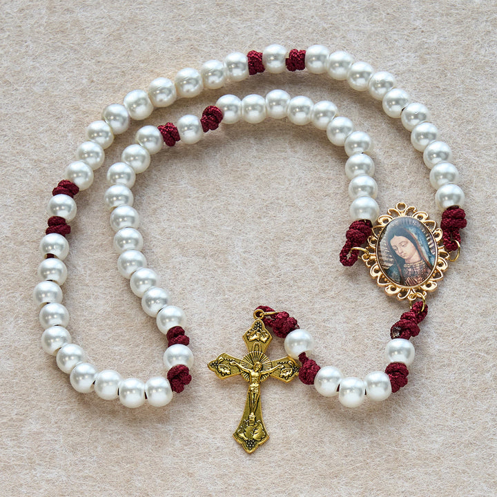 Christianartworkshop Graceful White Custom Rosary with Burgundy Paracord & Personalized JESUS Letters - No Letter - image 11