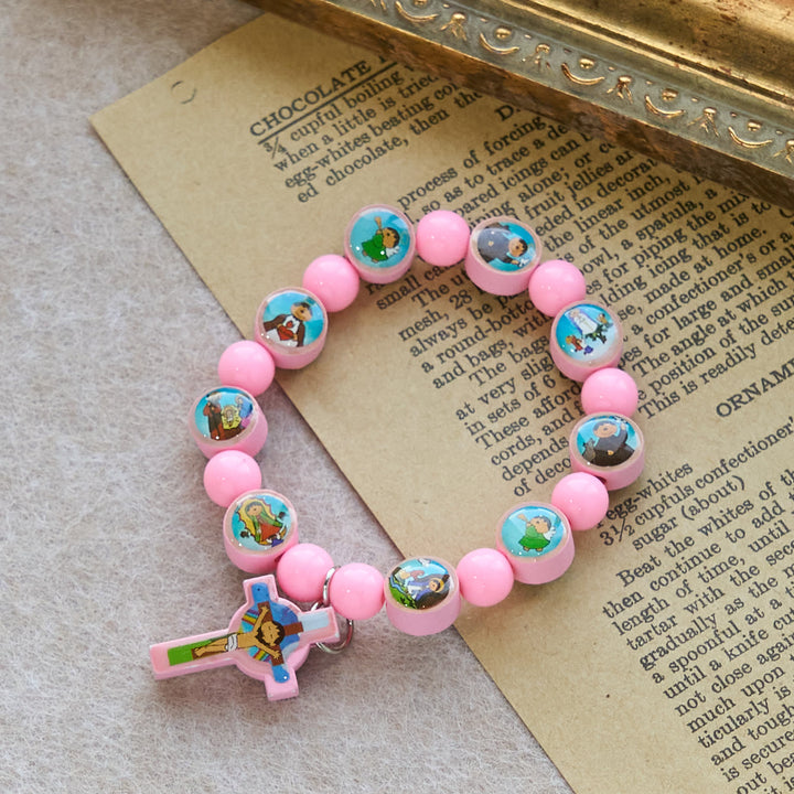 Christianartworkshop Children Faith Rosary Bracelet: Acrylic Beads & Cross Symbol for Little Hearts - Pink - image 5