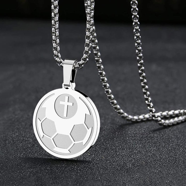 Christianartworkshop Sports Prayer Pendant Necklace: Philippians 4:13 & Sport Icon for Daily Carry - Silver Football - image 4
