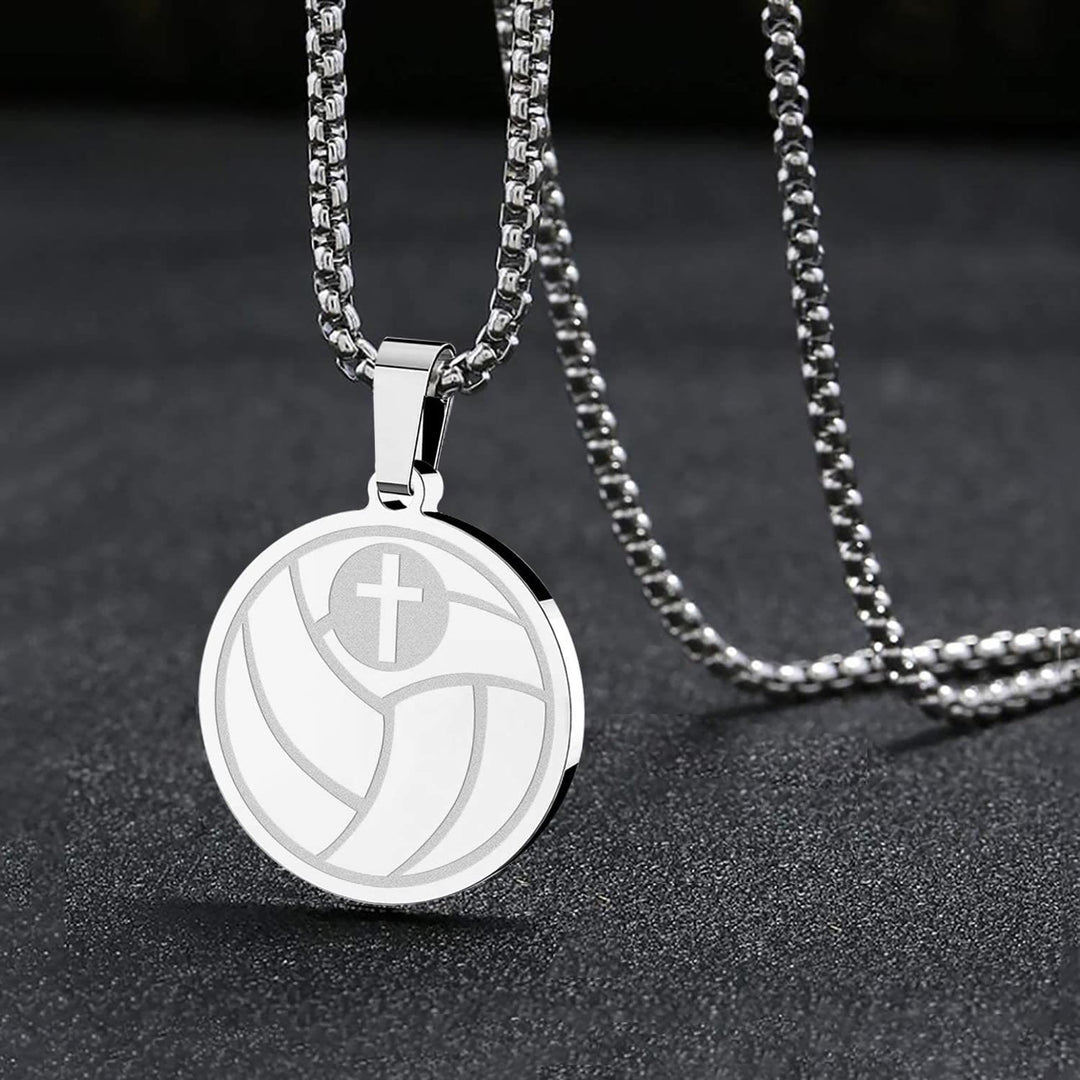 Christianartworkshop Sports Prayer Pendant Necklace: Philippians 4:13 & Sport Icon for Daily Carry - Silver Volleyball - image 2