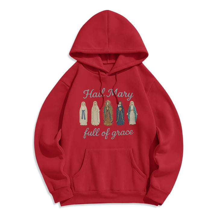 Christianartworkshop Hail Mary Full of Grace Fleece Lined Polyester Hoodie - Red - 2XL - image 7