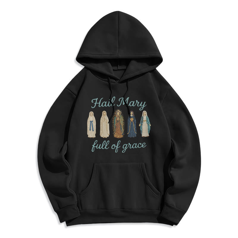 Christianartworkshop Hail Mary Full of Grace Fleece Lined Polyester Hoodie - Black - 2XL - image 5