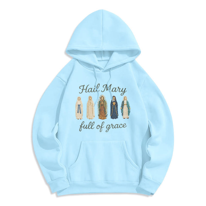Christianartworkshop Hail Mary Full of Grace Fleece Lined Polyester Hoodie - Blue - 2XL - image 8