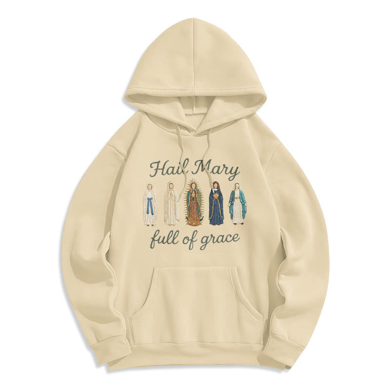 Christianartworkshop Hail Mary Full of Grace Fleece Lined Polyester Hoodie - Beige - 2XL - image 0