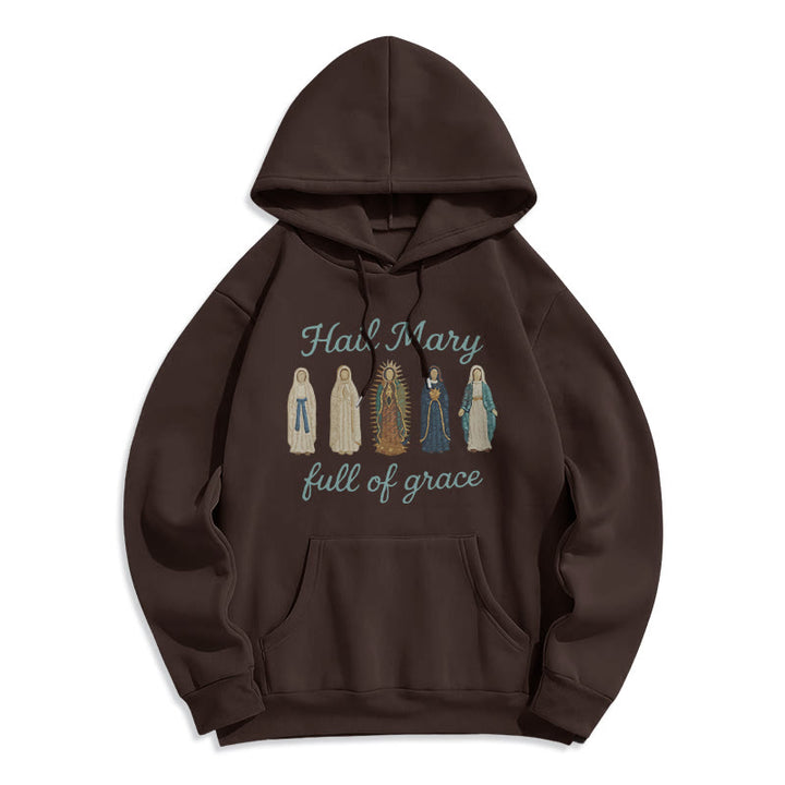 Christianartworkshop Hail Mary Full of Grace Fleece Lined Polyester Hoodie - Brown - 2XL - image 4