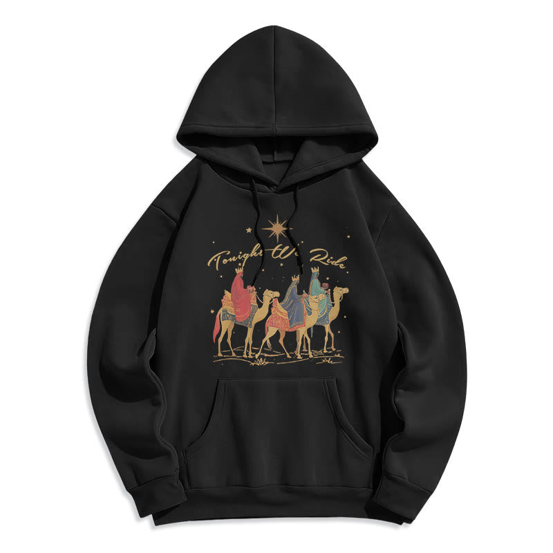 Christianartworkshop Tonight We Ride Christmas Wise Men Fleece Lined Polyester Hoodie - Black - 2XL - image 6