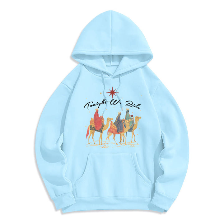 Christianartworkshop Tonight We Ride Christmas Wise Men Fleece Lined Polyester Hoodie - Blue - 2XL - image 0