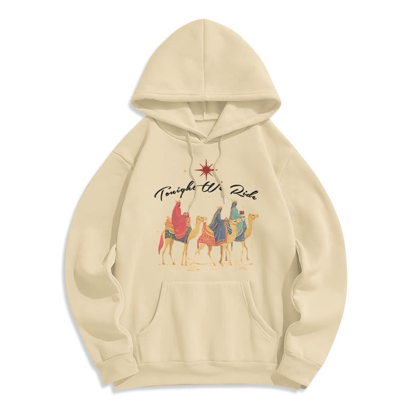 Christianartworkshop Tonight We Ride Christmas Wise Men Fleece Lined Polyester Hoodie - Beige - 2XL - image 2