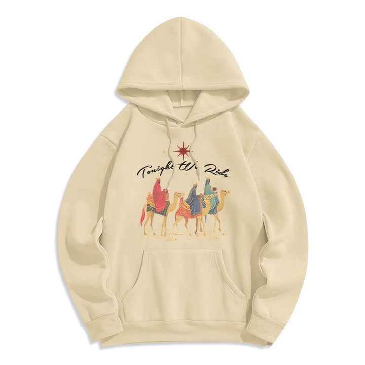 Christianartworkshop Tonight We Ride Christmas Wise Men Fleece Lined Polyester Hoodie - Beige - 2XL - image 2