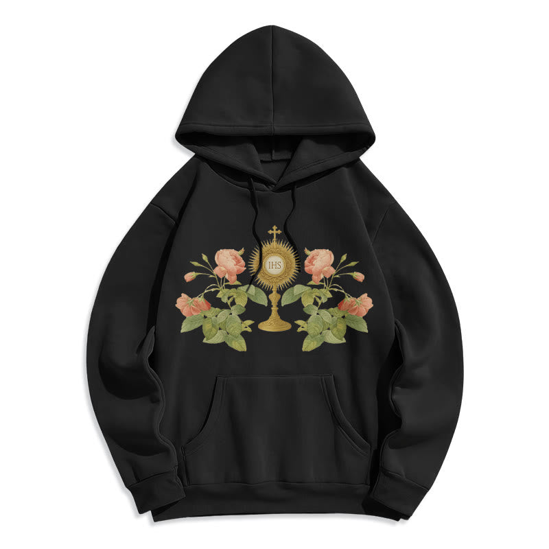 Christianartworkshop IHS & Rose Graphic Faith Fleece Lined Polyester Hoodie - Black - 2XL - image 7