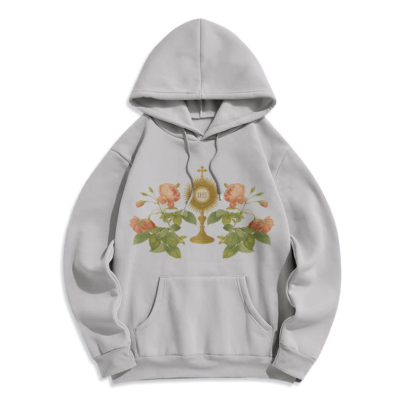 Christianartworkshop IHS & Rose Graphic Faith Fleece Lined Polyester Hoodie - Grey - 2XL - image 4