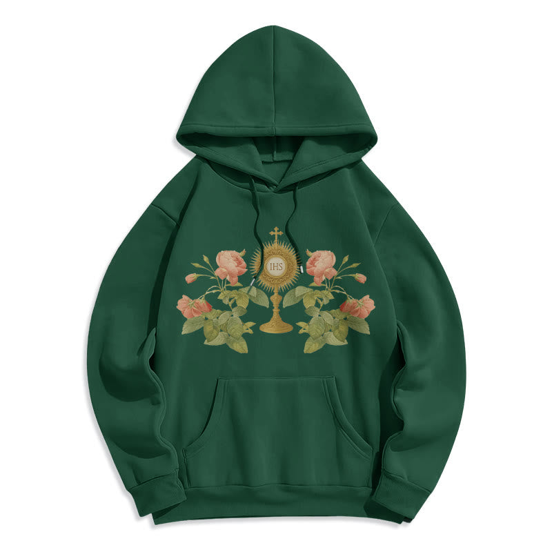 Christianartworkshop IHS & Rose Graphic Faith Fleece Lined Polyester Hoodie - Green - 2XL - image 8