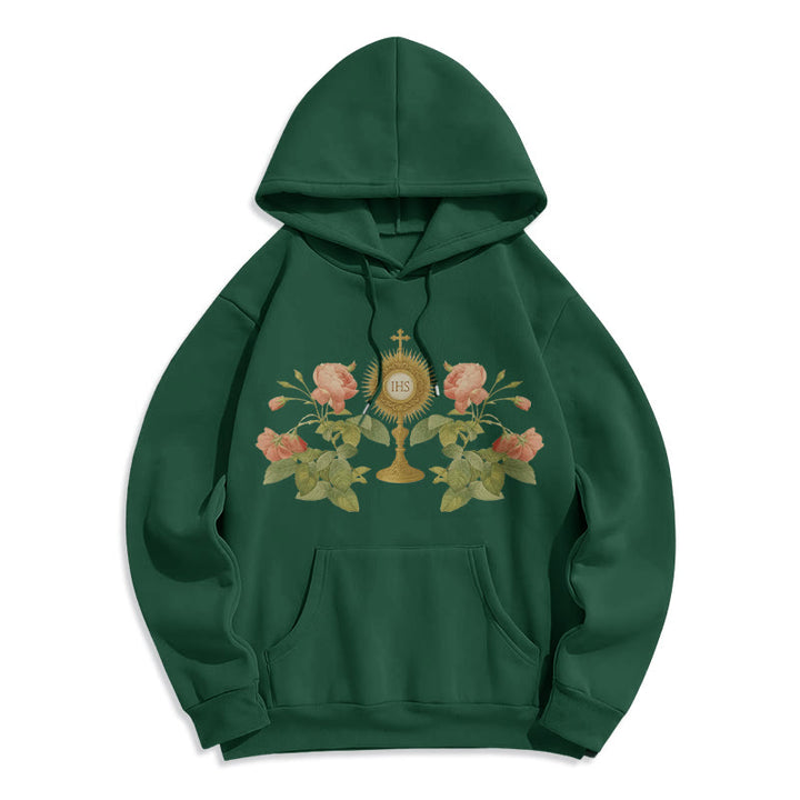 Christianartworkshop IHS & Rose Graphic Faith Fleece Lined Polyester Hoodie - Green - 2XL - image 8