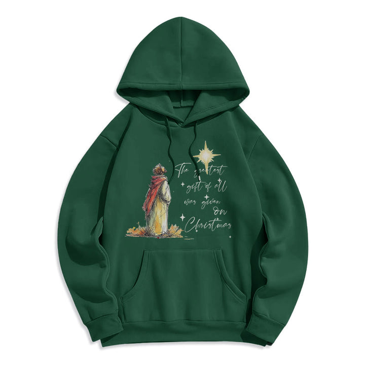 Christianartworkshop Christmas Star Themed Fleece Lined Polyester Hoodie - Green - 2XL - image 2