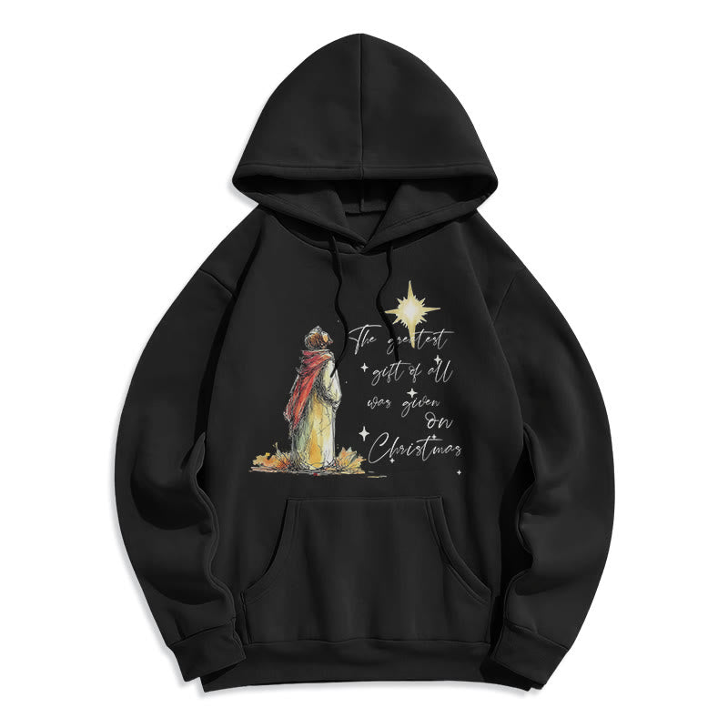 Christianartworkshop Christmas Star Themed Fleece Lined Polyester Hoodie - Black - 2XL - image 0