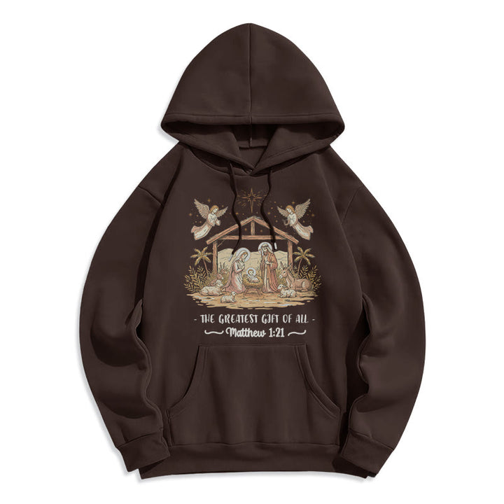 Christianartworkshop Christmas Matthew 1:2 Nativity Fleece Lined Polyester Hoodie - Brown - 2XL - image 0