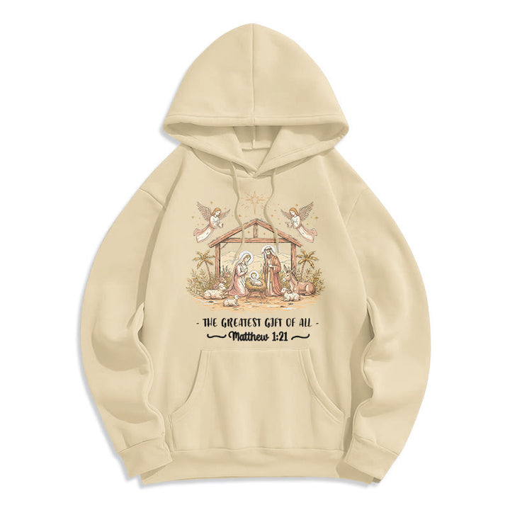 Christianartworkshop Christmas Matthew 1:2 Nativity Fleece Lined Polyester Hoodie - Beige - 2XL - image 6