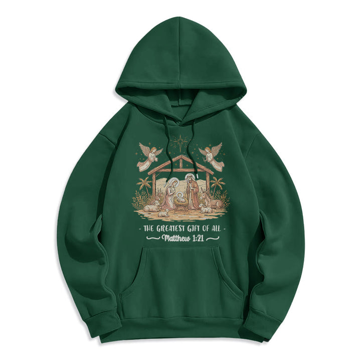 Christianartworkshop Christmas Matthew 1:2 Nativity Fleece Lined Polyester Hoodie - Green - 2XL - image 3