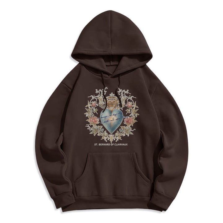Christianartworkshop Sacred Heart & St. Bernard Fleece Lined Polyester Hoodie - Brown - 2XL - image 3