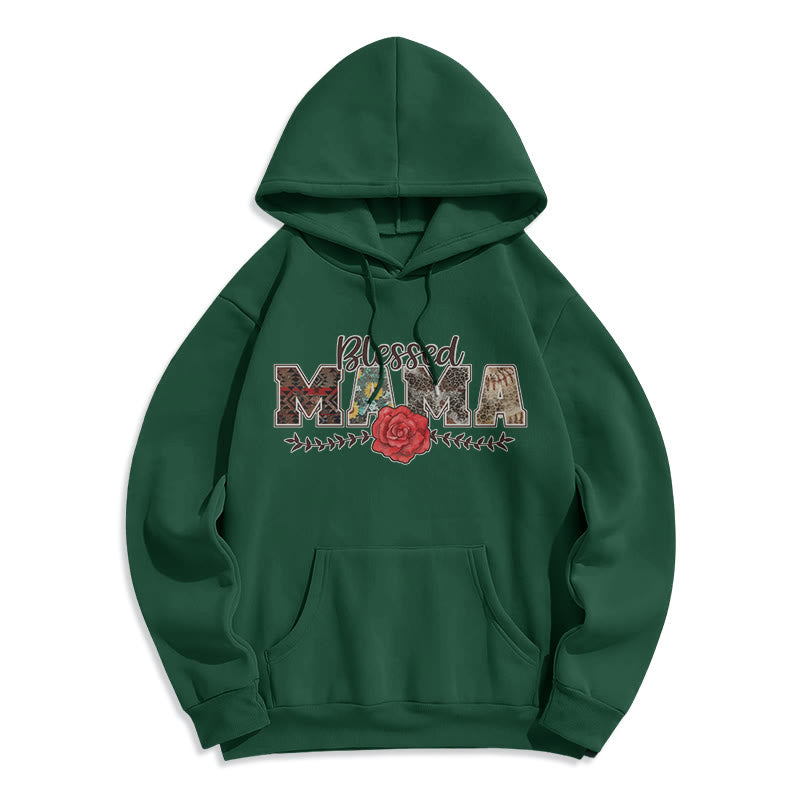 Christianartworkshop Blessed Mama & Rose Graphic Fleece Lined Polyester Hoodie - Green - 2XL - image 6