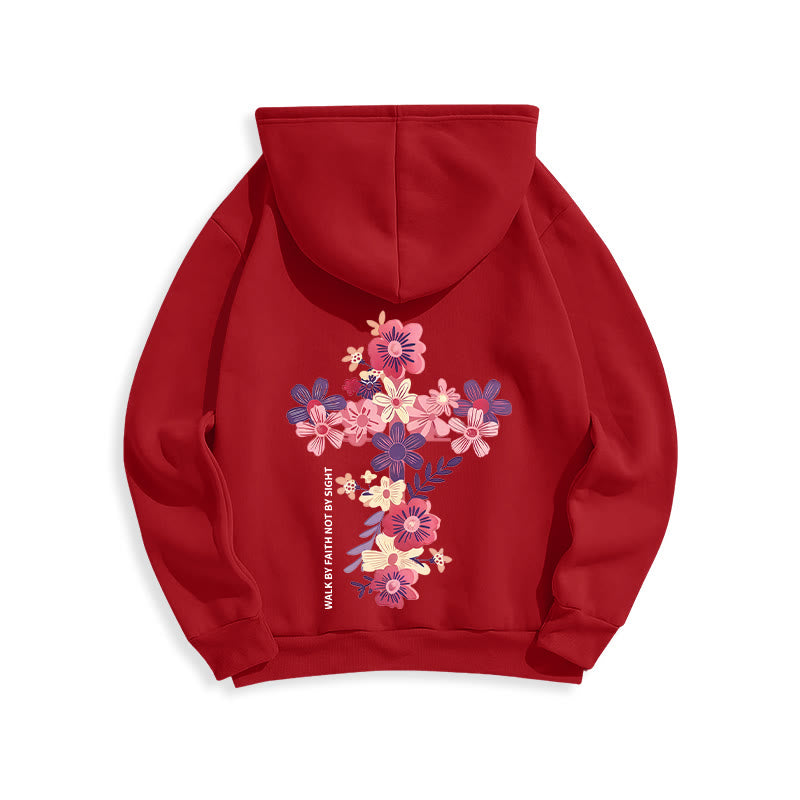 Christianartworkshop Jesus is the Light Floral Cross Faith Fleece Lined Polyester Hoodie - image 5