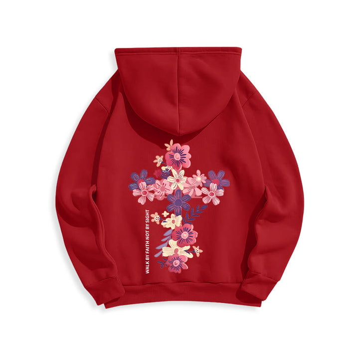 Christianartworkshop Jesus is the Light Floral Cross Faith Fleece Lined Polyester Hoodie - image 5