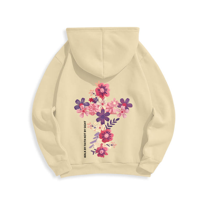 Christianartworkshop Jesus is the Light Floral Cross Faith Fleece Lined Polyester Hoodie - image 12
