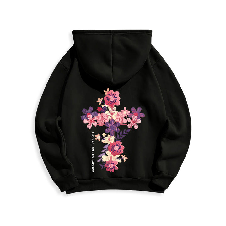 Christianartworkshop Jesus is the Light Floral Cross Faith Fleece Lined Polyester Hoodie - image 23