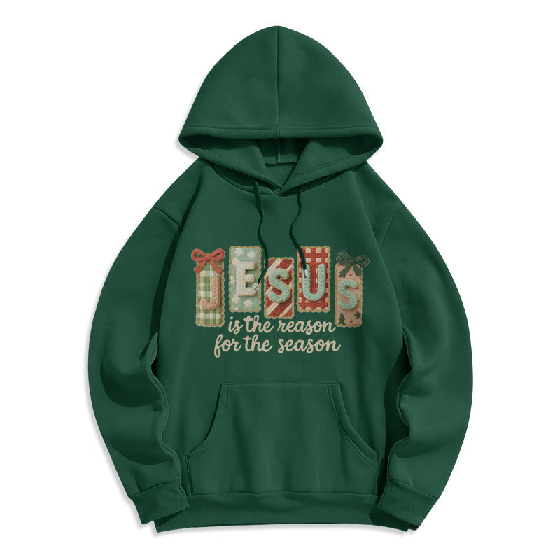 Christianartworkshop Christmas Jesus is the Reason Fleece Lined Polyester Hoodie - Green - 2XL - image 1